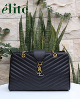 YSL Black Chevron Quilted Leather large bag