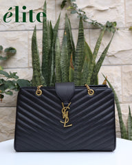 YSL Black Chevron Quilted Leather large bag