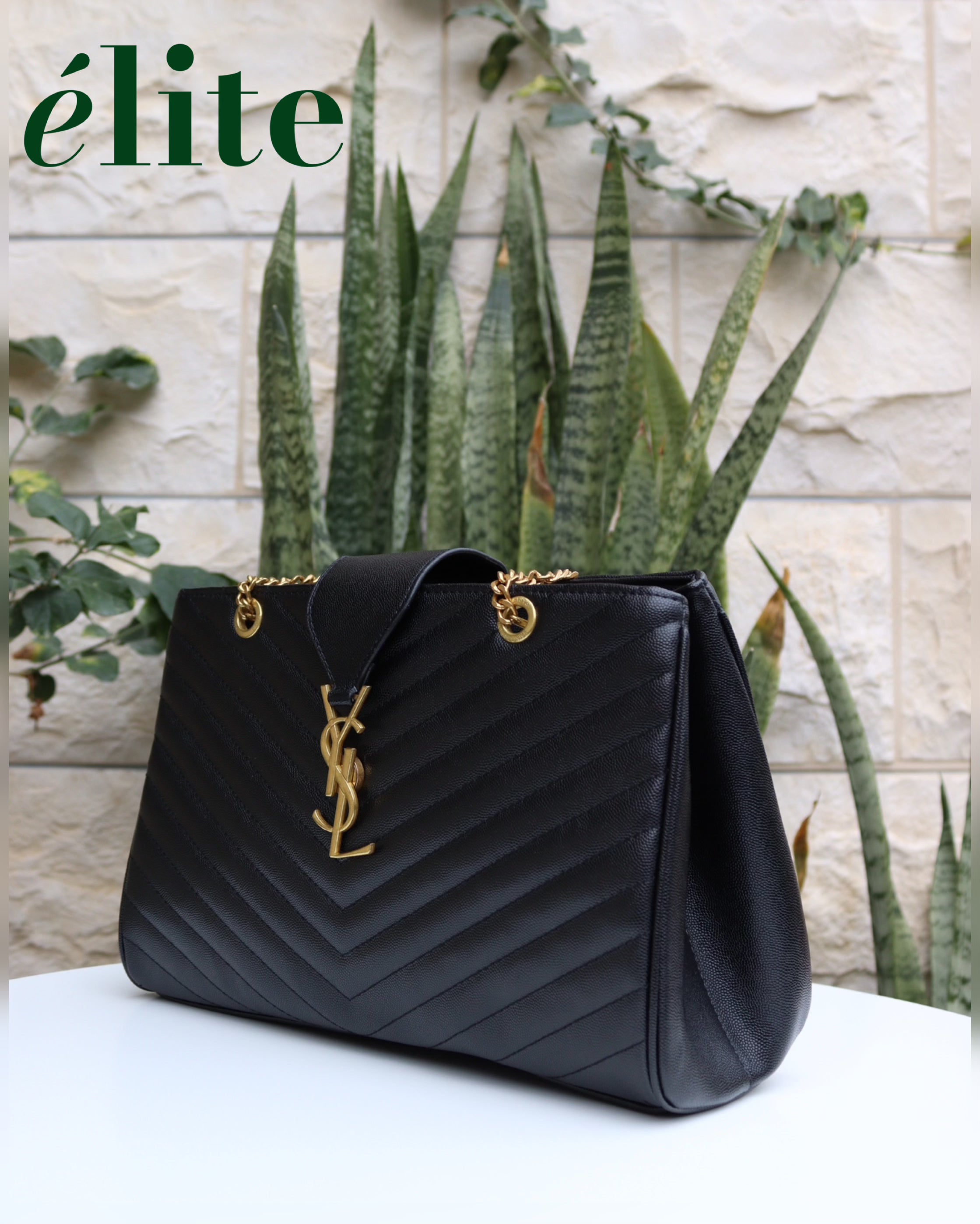 YSL Black Chevron Quilted Leather large bag